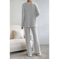 Light Grey Ribbed Knit V Neck Slouchy Two-piece Outfit - S thumbnail