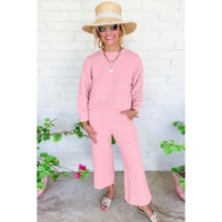 Pink Solid Quilted Pullover and Pants Outfit - L thumbnail
