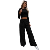 Black Crop Top and Wide Leg Pants Two Piece Set - XL thumbnail