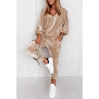 Parchment Velvet Zipped Top and Joggers Two Piece Set - M thumbnail
