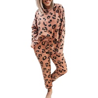 Pale Chestnut Leopard Long Sleeve Top and Drawstring Pants Set - S thumbnail