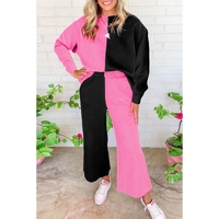 Multicolor Contrast Color Block Textured Casual 2pcs Outfit - L thumbnail