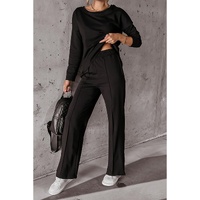 Black Solid Pullover and Seamed Casual Pants Set - XL thumbnail