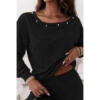Black Beaded Decor Pullover and Jogger Pants Set - S thumbnail