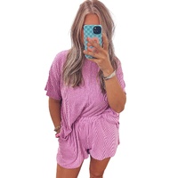 Phalaenopsis Ribbed Textured Knit Loose Fit Tee and Shorts Set - L thumbnail