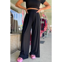 Black Slim Fit Crop Top and Pleated Wide Leg Pants Set - L thumbnail