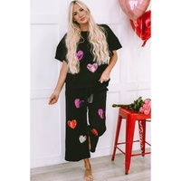 Black Sequin Heart Popping Graphic Textured 2pcs Outfit - L thumbnail