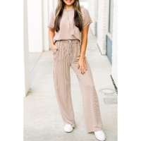 Parchment Exposed Seam Ribbed Tee and Pants Two-piece Outfit - L thumbnail