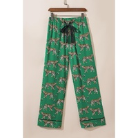 Green Cheetah Print Short Sleeve Shirt and Pants Pajama Set - S thumbnail