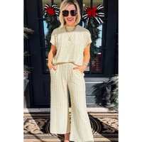 Apricot Metallic Lattice Textured Casual Two Piece Set - XL thumbnail