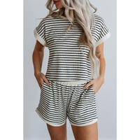 White Stripe Contrast Edge Tee and Shorts Set - L thumbnail