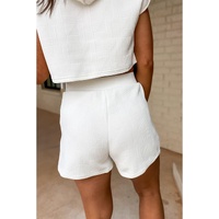 White Textured Cropped Hoodie and Shorts Set - L thumbnail