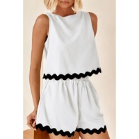 White Ricrac Trim Tank Top Elastic Waist Shorts Set - XL thumbnail
