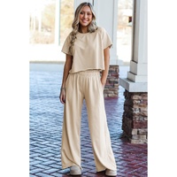 White Raw Hem Loose Tee and Wide Leg Pants Set - XL thumbnail