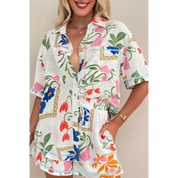 Pink Ricrac Trim Floral Short Sleeve Shirt and Shorts Outfit - XL thumbnail