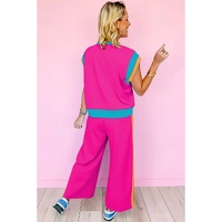 Strawberry Pink Color Block Detail Casual Two-piece Set - M thumbnail