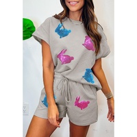 Gray Shiny Easter Bunny Patch Textured Short Outfit - XL thumbnail