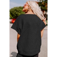 Black Easter Egg Print Textured Short Sleeve Wide Leg Pants Set - L thumbnail