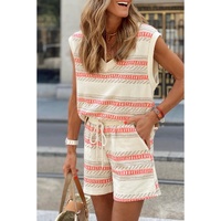 Beige Western Striped Print Casual Tank 2pcs Outfit - XL thumbnail