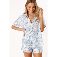 Sky Blue Floral Short Sleeve Shirt and Shorts Set - XL thumbnail