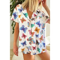 Multicolour Butterfly Pattern Short Sleeve Shirt Pajamas Set - XL thumbnail