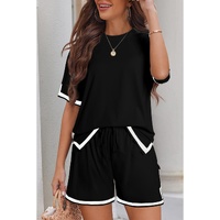 Black Contrast Trim Tee and Shorts Set - L thumbnail