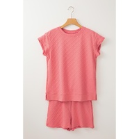 Casual Checkered Textured Tee and Drawstring Shorts - L thumbnail