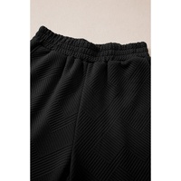 Black Solid Textured Collared V Neck Top and Wide Leg Pants Set - XL thumbnail