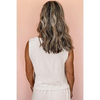 Apricot Buttoned V Neck Tank Top and Wide Leg Pants Casual Outfit - L thumbnail