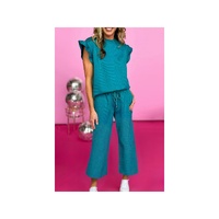 Skobeloff Ruffled Sleeve Summer Top and Cropped Loose Pants Set - XL thumbnail