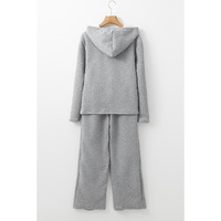 Gray Solid Color Drawstring Hoodie and Wide Leg Pants Set - S thumbnail