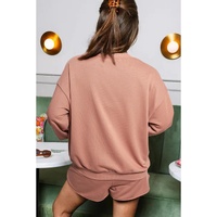 Straw Yellow Sequined COFFEE Loose Fit Sweatshirt and Shorts Set - L thumbnail
