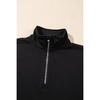 Black Zipper Stand Neck Top and Wide Leg Pants Set - XL thumbnail