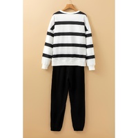 Black Stripe Drop Shoulder Pullover and Jogger Pants Set - L thumbnail