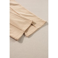 Apricot Solid Seamed Zipper Jacket and Drawstring Waist Pants Set - L thumbnail
