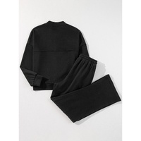 Black Solid Seamed Zipper Jacket and Drawstring Waist Pants Set - S thumbnail