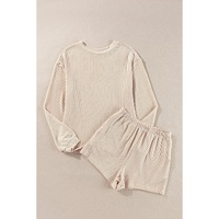 Parchment Corded Knit Long Sleeve Top and High Waist Shorts Set - L thumbnail