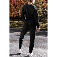 Black Solid Color High Low Pullover and Skinny Pants Set - L thumbnail