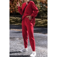 Racing Red Solid Color High Low Pullover and Skinny Pants Set - S thumbnail