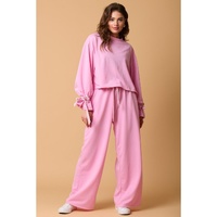 Bonbon Solid Color Drawstring Long Sleeve Top and Pants Set - L thumbnail