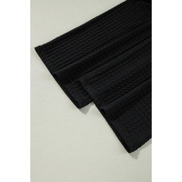 Color black Textured Knit Cap Sleeve T Shirt and Wide Leg Pants Set - S thumbnail