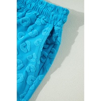 Blue Leopard Jacquard Short Sleeve Top and Wide Leg Pants Set - S thumbnail