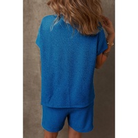 Bluing Solid Textured Crew Neck Short Set - L thumbnail