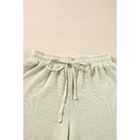 Parchment Textured Buttoned Long Sleeve Top 2 Piece Shorts Set - L thumbnail