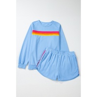 Beau Blue Striped Accent Pullover and Shorts Two Piece Casual Set - 2XL thumbnail