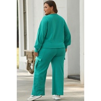 Solid Color Pullover Top and Cargo Pants Set - L thumbnail