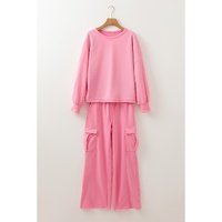 Sachet Pink Solid Color Patchwork Pullover Top and Cargo Pants Set - S thumbnail