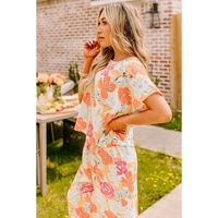 Orange Vibrant Floral Printed Short Sleeve Top 2 Piece Pants Set - M thumbnail