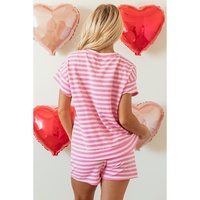 Rose Stripe Crew Neck T Shirt and Drawstring Shorts Set - L thumbnail