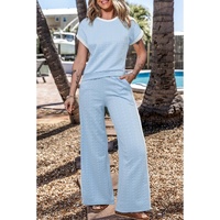 Beau Blue Textured Colorblock Edge Tank Top High Waist Pants Set - L thumbnail